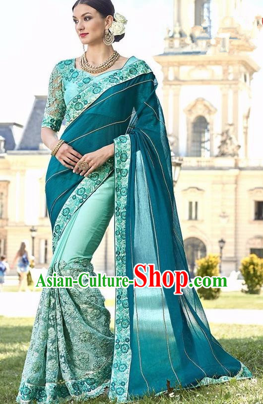 Asian India Traditional Atrovirens Sari Dress Indian Bollywood Court Bride Costume Complete Set for Women