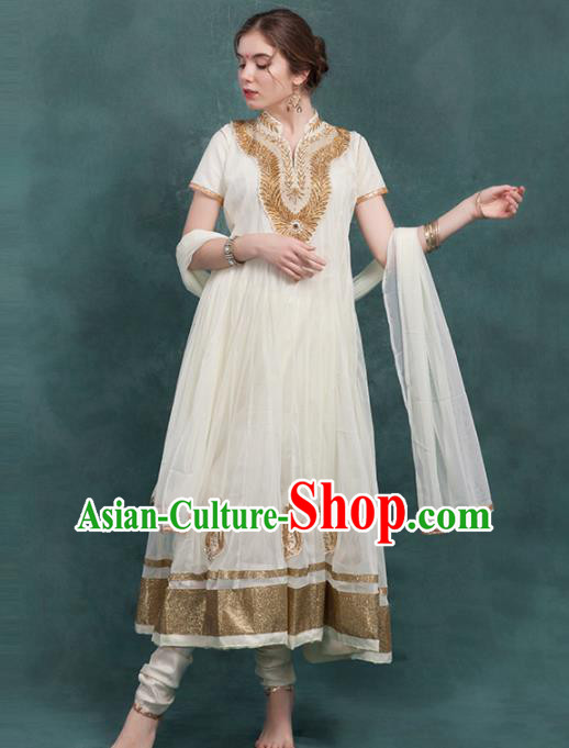South Asian India Traditional White Dress Costume Asia Indian National Punjabi Suit for Women