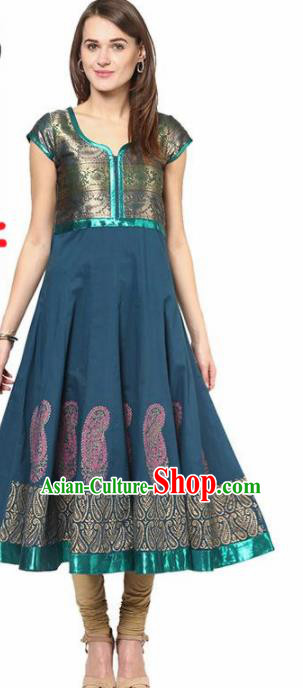 South Asian India Traditional Punjabi Peacock Blue Dress Costume Asia Indian National Costume for Women