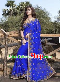 Asian India Traditional Royalblue Sari Dress Indian Court Princess Bollywood Embroidered Costume for Women