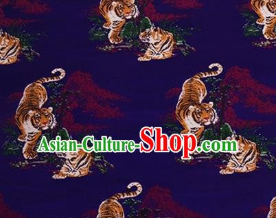 Chinese Traditional Tigers Pattern Design Silk Fabric Royalblue Brocade Tang Suit Fabric Material