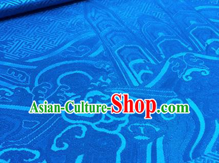 Chinese Traditional Pattern Design Blue Brocade Hanfu Silk Fabric Tang Suit Fabric Material