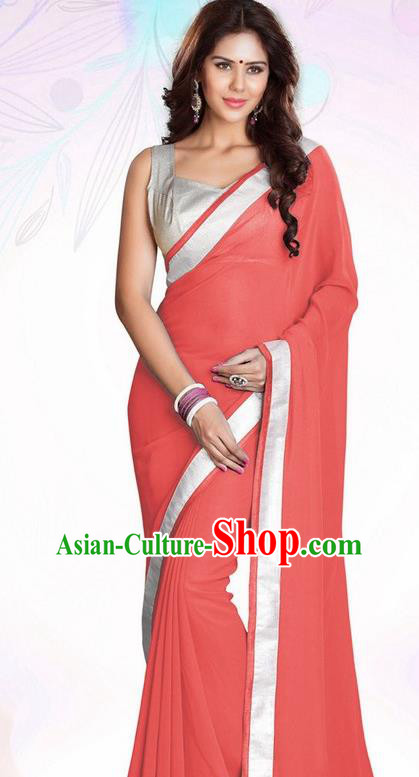 Indian Traditional Royal Princess Watermelon Red Sari Dress Asian India Bollywood Embroidered Costume for Women