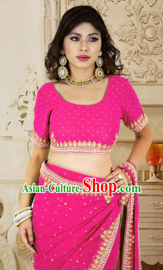 Indian Traditional Court Rosy Sari Dress Asian India Bollywood Royal Princess Costume for Women