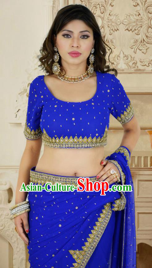 Indian Traditional Court Royalblue Sari Dress Asian India Bollywood Royal Princess Costume for Women
