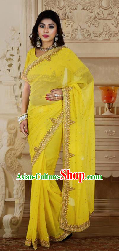 Indian Traditional Court Yellow Sari Dress Asian India Bollywood Royal Princess Costume for Women