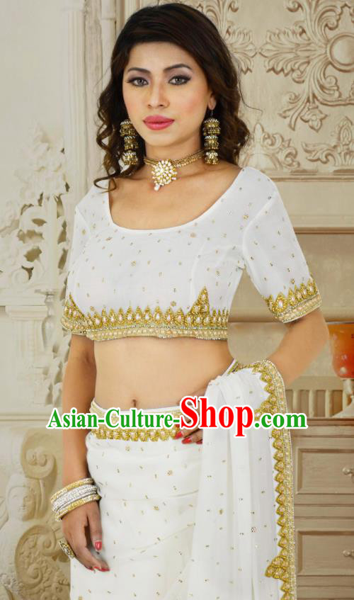 Indian Traditional Court White Sari Dress Asian India Bollywood Royal Princess Costume for Women