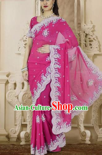 Indian Traditional Bollywood Court Rosy Sari Dress Asian India Royal Princess Costume for Women