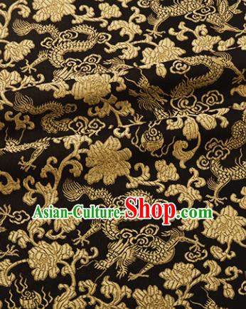 Chinese Traditional Dragon Peony Pattern Design Black Brocade Hanfu Silk Fabric Tang Suit Fabric Material
