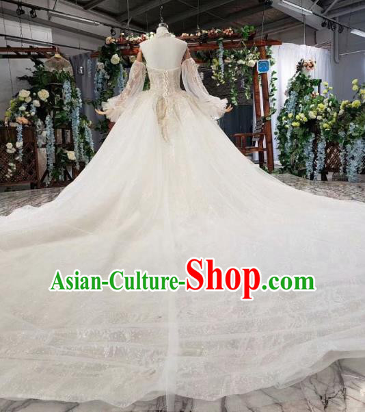 Top Grade Customize Bride White Trailing Full Dress Court Princess Wedding Costume for Women