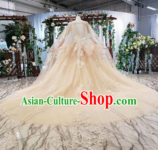 Top Grade Customize Bride Champagne Veil Trailing Full Dress Court Princess Wedding Costume for Women