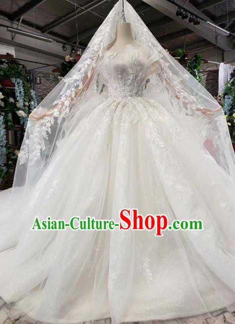 Top Grade Customize Bride White Veil Petal Trailing Full Dress Court Princess Wedding Costume for Women