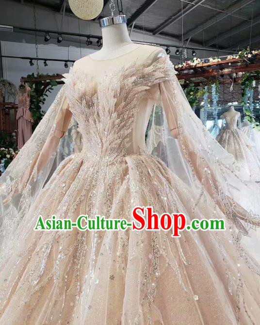 Top Grade Customize Bride Champagne Sequins Trailing Full Dress Court Princess Wedding Costume for Women