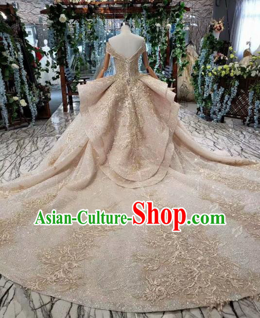 Top Grade Customize Embroidered Pink Trailing Full Dress Court Princess Waltz Dance Costume for Women
