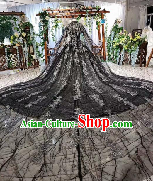 Top Grade Customize Embroidered Black Veil Trailing Full Dress Court Princess Waltz Dance Costume for Women