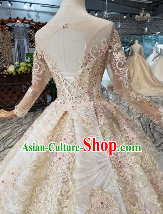 Top Grade Customize Bride Long Sleeve Trailing Full Dress Court Princess Wedding Costume for Women
