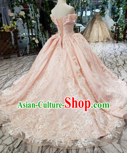 Top Grade Customize Embroidered Pink Full Dress Court Princess Waltz Dance Costume for Women