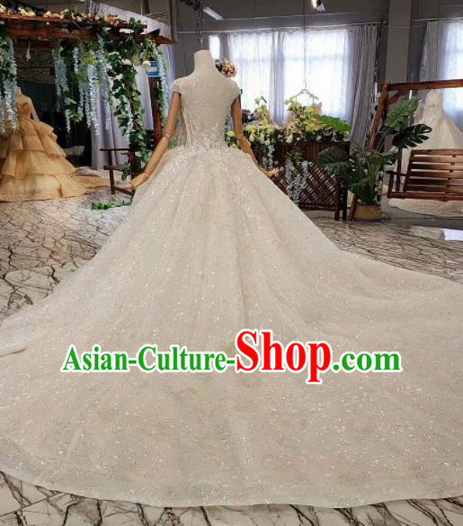 Top Grade Customize Bride Embroidered Flowers White Veil Trailing Full Dress Court Princess Wedding Costume for Women