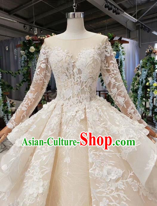 Top Grade Customize Bride Embroidered Veil Trailing Full Dress Court Princess Wedding Costume for Women