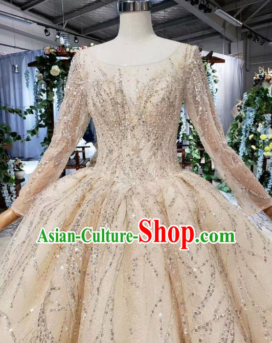 Top Grade Customize Bride Beige Trailing Full Dress Court Princess Wedding Costume for Women
