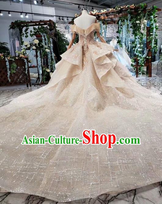 Top Grade Customize Bride Flat Shouders Trailing Full Dress Court Princess Wedding Costume for Women