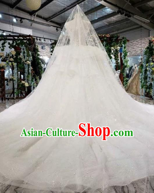 Top Grade Customize Bride White Veil Trailing Full Dress Court Princess Wedding Costume for Women
