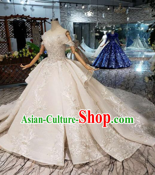 Handmade Customize Bride Embroidered Trailing Full Dress Court Princess Wedding Costume for Women
