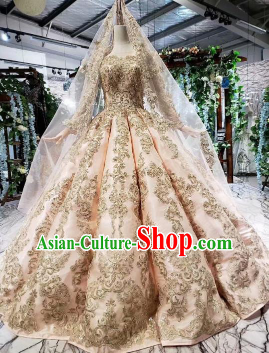 Top Grade Customize Embroidered Pink Trailing Full Dress Court Princess Waltz Dance Costume for Women