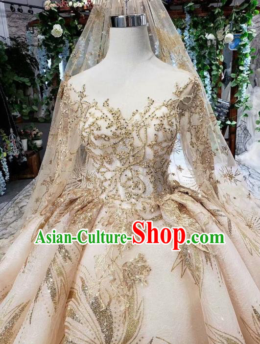 Handmade Customize Bride Embroidered Pink Trailing Full Dress Court Princess Wedding Costume for Women