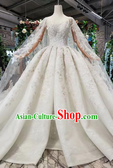 Handmade Customize Bride Embroidered Trailing Full Dress Court Princess Wedding Costume for Women