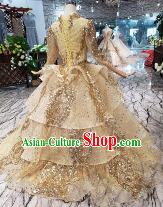 Top Grade Customize Catwalks Yellow Veil Full Dress Court Princess Waltz Dance Costume for Women