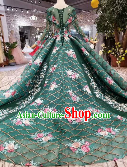 Top Grade Customize Catwalks Green Veil Full Dress Court Princess Waltz Dance Costume for Women