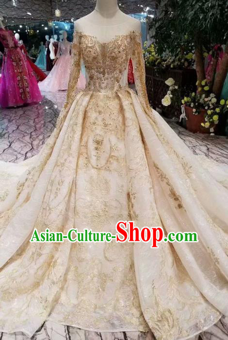 Customize Handmade Princess Embroidered Champagne Mullet Dress Wedding Court Bride Costume for Women
