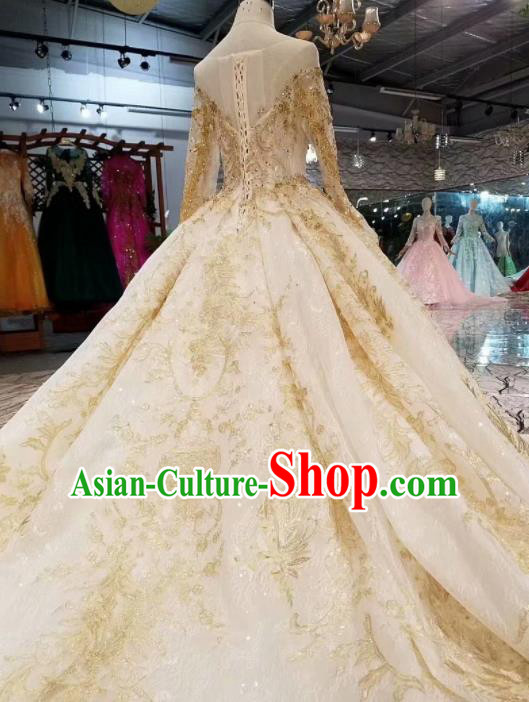 Customize Handmade Princess Embroidered Champagne Mullet Dress Wedding Court Bride Costume for Women