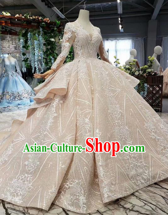 Handmade Customize Embroidered Beads Trailing Wedding Dress Court Princess Bride Costume for Women