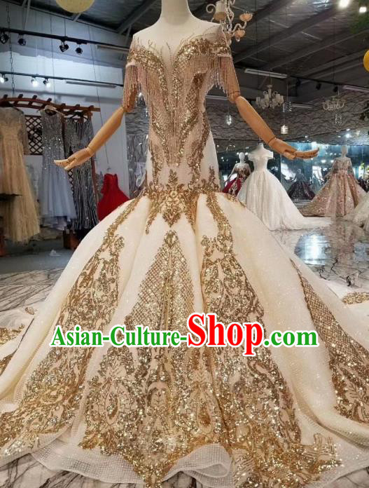 Customize Handmade Princess Embroidered Fishtail Mullet Dress Wedding Court Bride Costume for Women