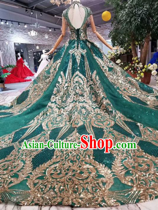 Top Grade Customize Catwalks Embroidered Green Full Dress Court Princess Waltz Dance Costume for Women