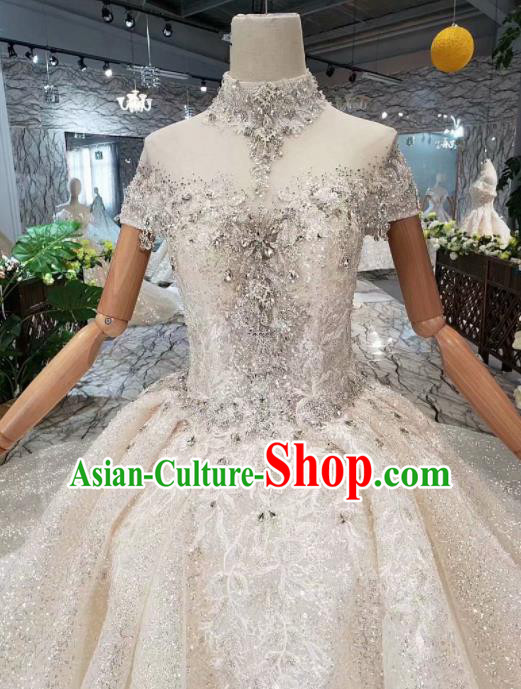 Handmade Customize Embroidered Paillette Court Trailing Wedding Dress Princess Bride Costume for Women