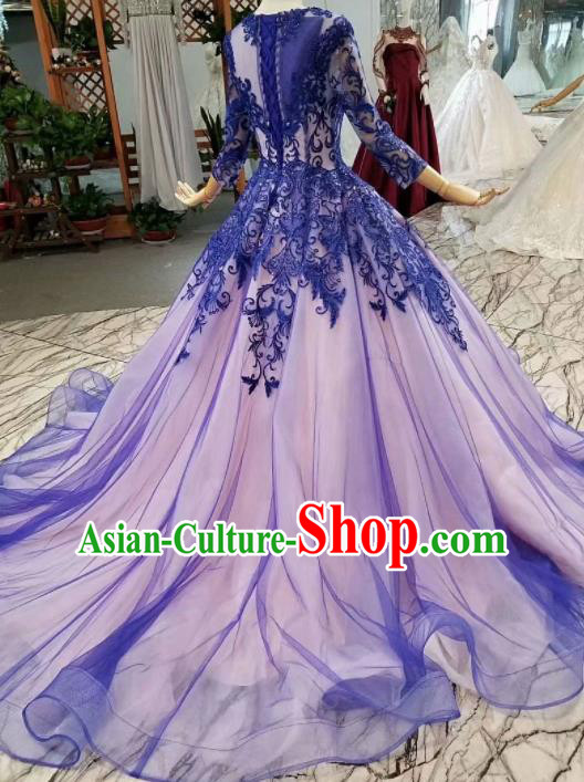 Top Grade Customize Catwalks Royalblue Lace Full Dress Court Princess Waltz Dance Costume for Women