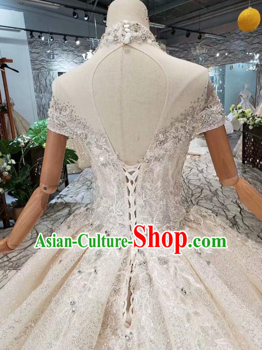 Handmade Customize Embroidered Paillette Court Trailing Wedding Dress Princess Bride Costume for Women