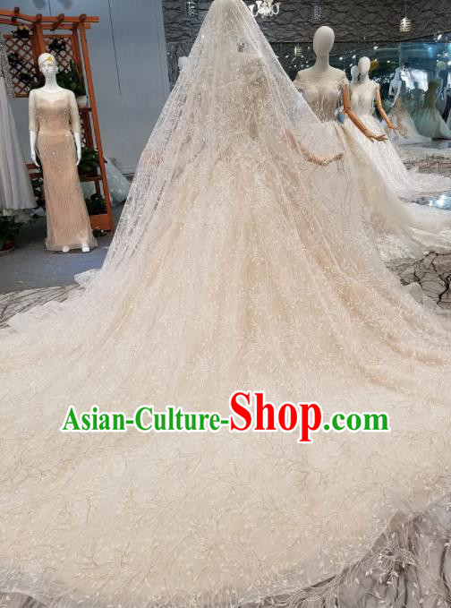 Customize Handmade Princess Champagne Veil Trailing Dress Wedding Court Bride Costume for Women