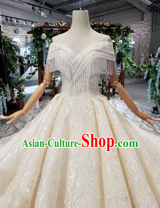 Handmade Customize Princess Embroidered Tassel Trailing Wedding Dress Court Bride Costume for Women