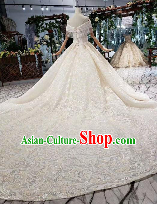 Handmade Customize Princess Embroidered Tassel Trailing Wedding Dress Court Bride Costume for Women