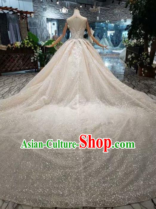 Handmade Customize Princess Shimmer Trailing Wedding Dress Court Bride Embroidered Costume for Women