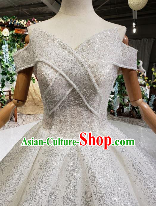 Handmade Customize Princess Diamante Trailing Wedding Dress Court Bride Embroidered Costume for Women