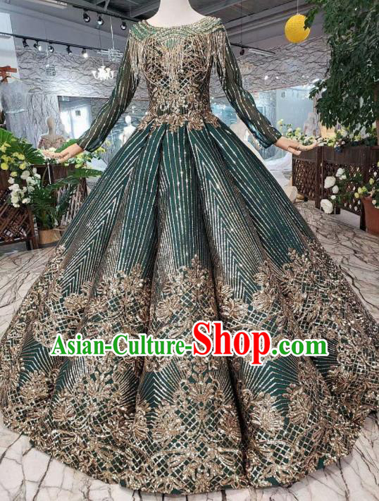 Customize Embroidered Atrovirens Full Dress Top Grade Court Princess Waltz Dance Costume for Women