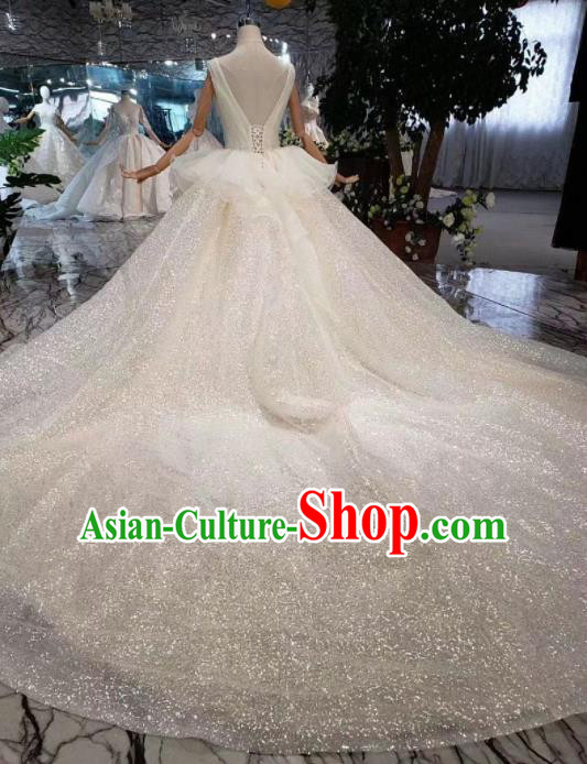 Handmade Customize Princess Trailing Wedding Dress Court Bride Diamante Embroidered Costume for Women