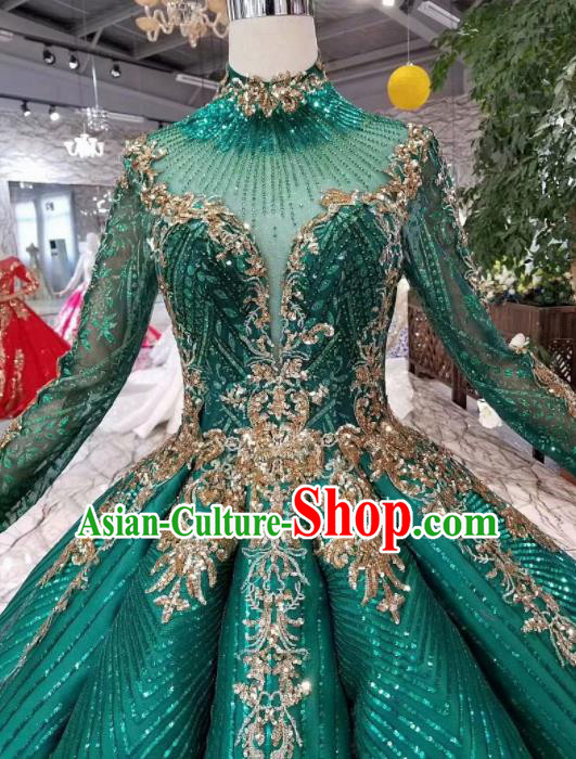 Top Grade Customize Catwalks Green Full Dress Court Princess Waltz Dance Costume for Women