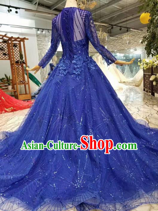 Top Grade Customize Catwalks Royalblue Veil Full Dress Court Princess Waltz Dance Costume for Women