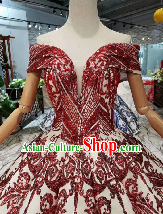 Top Grade Customize Catwalks Red Full Dress Court Princess Waltz Dance Costume for Women